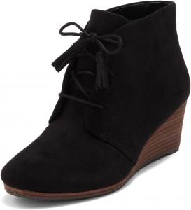 Женские ботильоны с бахромой на танкетке, средний каблук, круглый носок, шнуровка, для вечеринок, работы и повседневной носки, размер 4-16 US Wo wagas, Black