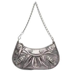 Balenciaga Кожаная байкерская сумка через плечо миниатюрная женская серебристая