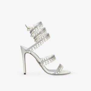 Сандалии на каблуке Rene Caovilla Chandelier pearl 105 из кожи, белый