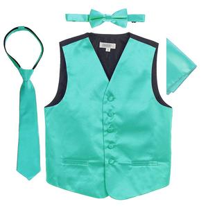 Детский атласный деловой жилет Gioberti из 4 предметов: жилет, галстук-бабочка, галстук, нагрудный платок, цвет Mint