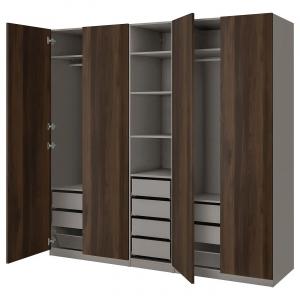 Гардероб PAX/STORKLINTA IKEA, 250x58x236 см, цвет dark grey/dark brown stained oak effect