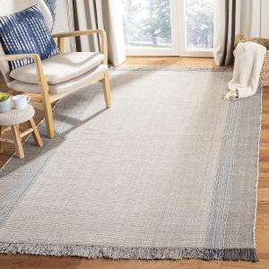 Ковер SAFAVIEH, 275 x 366 см, Montauk Collection - Blue & Grey, ручной работы, плоское плетение, бохо-фермерский, хлопок, полосатый с бахромой, идеален для помещений с высокой проходимостью в гостиной, спальне (MTK301M)