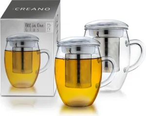 Стакан для чая все в одном, 400 мл, набор из 2 шт., большая чашка с ситечком из нержавеющей стали и стеклянной крышкой, чайник в привлекательной подарочной упаковке (2 x 400 мл) Creano