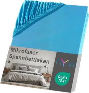 Простыня на резинке DreamScience из микрофибры 140x200 см, бирюзовая, для матрасов высотой до 22 см - мягкая и эластичная, эластичная по всей поверхности, не требует глажки. NYVI