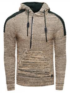 Свитер контрастной вязки с капюшоном и застежкой-молнией на 1/2 дюйма, цвет кэмел Rusty Neal