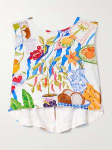 Укороченный топ из льняной смеси с принтом и открытой спиной Farm Rio, мультиколор