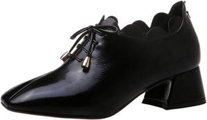 Женские туфли LUXMAX на среднем каблуке из лакированной кожи с шнуровкой и квадратным носком, Black