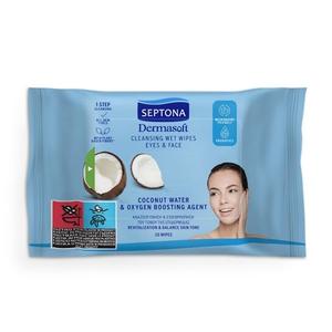 Очищающие влажные салфетки для лица, кокосовая вода, 20 шт. Septona, Dermasoft