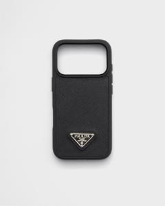 Кожаный чехол Saffiano для iPhone 17 Pro Prada, черный