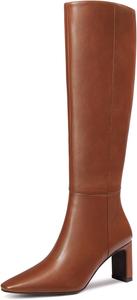 Женские высокие сапоги MUCCCUTE до колена с массивным каблуком, квадратным носком и боковой молнией, сапоги на осень, Brown-Chunky Heel