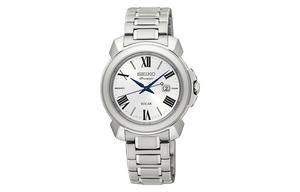 Кварцевые часы Premier Solar на стальном браслете, женские, с серебристым циферблатом SEIKO