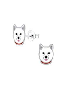 Alexander York Белые серьги-гвоздики Husky из серебра 925 пробы, комплект из 2 штук