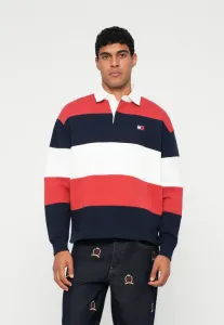Рубашка-Поло tommy с полосатой эмблемой, свободная, в стиле регби. Tommy Jeans, Navy/Terracotta Red/Ecru