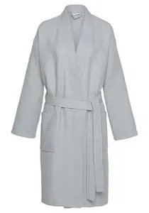 Халат унисекс Andas "Nora" (1 шт.), женский и мужской с воротником-кимоно, вафельное пике, чистый хлопок, XS-2XL, серый