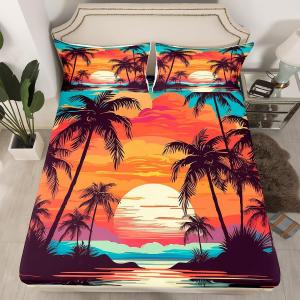 Erosebridal Комплект постельного белья Hawaii Ocean с тропическими пальмами и морским пейзажем, мягкий дышащий материал для любого сезона, Orange Blue