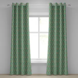 Бирюзовая штора на люверсах ABAKUHAUS, повторяющийся узор в виде абстрактных лепестков плюща, декоративная двухпанельная штора, 280 см x 175 см, цвет: сине-бежевый, розовый Abakuhaus