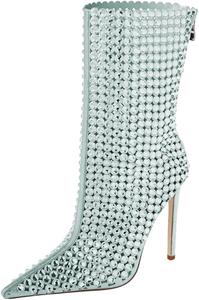 Женские ботильоны XYD с заостренным носком, украшенные сверкающими кристаллами, на шпильке с задней молнией, модная обувь для вечеринок и вечеров, Light Blue