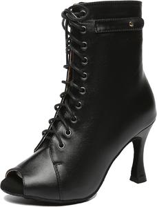 Женские удобные танцевальные туфли Minishion с открытым носком для свадьбы и вечера, ботильоны, L571 Black 9Cm Heel