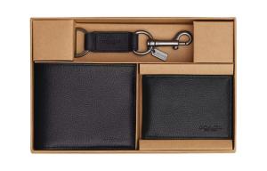 Кошелек 3 в 1 из гладкой телячьей кожи подарочный набор мини мужской черный COACH