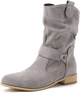 Ботильоны для женщин с широкой полнотой, с низким каблуком, на щиколотку, с круглым носком, из искусственной замши, винтажные зимние нарядные ботинки с молнией Generic, Light Gray