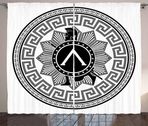 Штора Toga Party Rustic от ABAKUHAUS, спартанский значок, универсальная тесьма для гостиной с петлями и крючками, 280 x 225 см, цвет: белый, черный, серый Abakuhaus