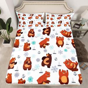 Erosebridal Комплект постельного белья Bear с коричневыми медведями и снежинками для детей, Brown