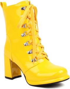 Женские массивные ботильоны на высоком каблуке с шнуровкой и молнией, с круглым носком, из лаковой кожи, зимние стильные короткие ботинки JOEUSTY, Yellow