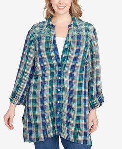 Рубашка в клетку большого размера с вышивкой и пуговицами Ruby Rd, Teal Multi