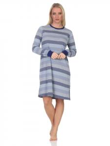 Ночная рубашка NORMANN Frottee langarm Bündchen Streifenoptik, синий