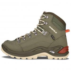 Женские трекинговые ботинки Lowa Renegade GTX с противоударными стельками и противоскользящей подошвой, средневысокие, зеленые с оранжевым