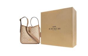 COACH Миниатюрная женская плечевая сумка из текстиля с кожаными деталями цвета хаки