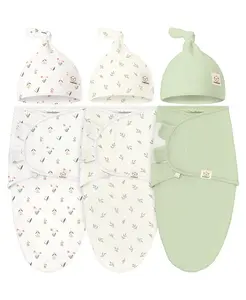 3 шт органические пеленки-коконы с шапочками-узлами, для новорожденных 0-3 месяцев Keababies, мультиколор