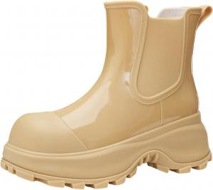 Женские модные резиновые сапоги Chelsea ANUFER с массивным каблуком и высоким голенищем, B-Apicot