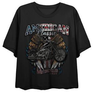 Футболка свободного кроя с круглым вырезом для юниоров, американская классическая мотоциклетная футболка с рисунком, черный