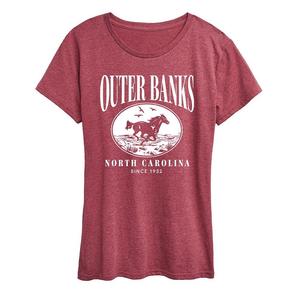 Женская футболка Outer Banks с рисунком бегущей лошади, цвет Heather Dark Red