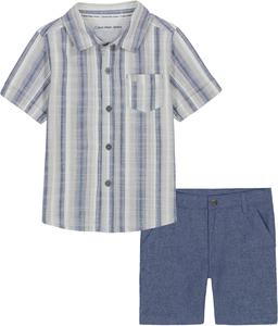 Комплект из двух рубашек и шорт Calvin Klein для мальчиков, Blue Chambray/Stripes