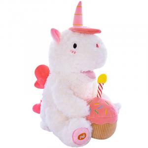 Плюшевая кукла единорог с тортом на день рождения высота 35 см длина 35 см Julebaby