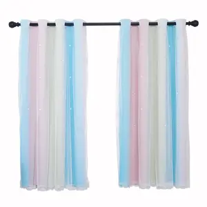 Плотные шторы Star, разноцветные двухслойные оконные шторы с вырезанными звездами и полосками, 2 панели (ширина 52 дюйма x длина 63 дюйма, радуга) ele eleoption