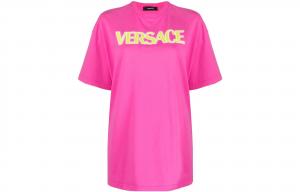 Футболка с принтом логотипа 'Фуксия/Желтый' VERSACE