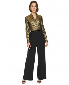 Женский блестящий комбинезон с поясом и широкими штанинами Tommy Hilfiger, Black/Gold