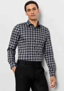 Деловая рубашка OLYMP "Level Five Body Fit", с крупным рисунком "гусиные лапки", длинными рукавами, черный