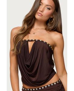 Женский переливающийся топ Giana без бретелей с воротником-хомутом Edikted, Dark-brown