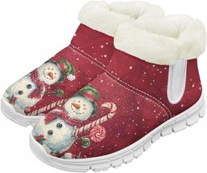 Детские зимние сапоги для девочек, водонепроницаемые, противоскользящие, для холодной погоды, с искусственным мехом, походные ботинки Goronwyfloyd, Christmas Snowman
