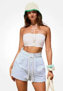 Легкие полосатые шорты с поясом-кулиской Cupshe, White Blue Stripe