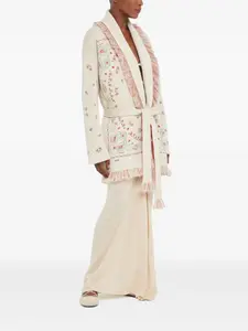 Жаккардовое пальто-кардиган с бахромой Alanui, нейтральный