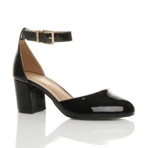 Лакированные двухчастные туфли на среднем каблуке с ремешком на щиколотке AJVANI, черный
