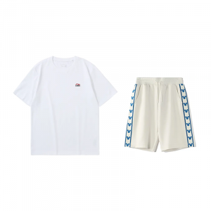 LiNing Повседневная спортивная одежда унисекс, clothing sets[белый shirt+champagne белый shorts]