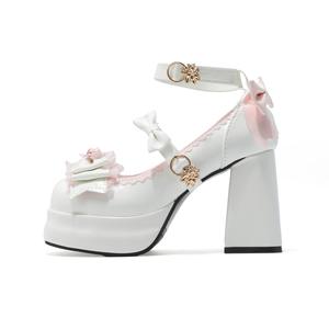 Туфли Мэри Джейн на массивном каблуке 6 см, женские Yang Nianhua, White Pink