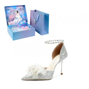 WUGUNIANG Туфли-лодочки на шпильке "Звёздное серебро" с 3D-принтом крыльев бабочки, цвет Starry Silver[Butterfly Wing Dimension 3D Box]