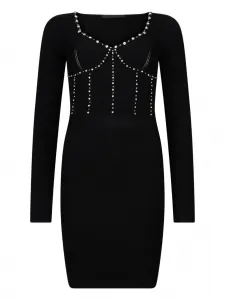 Трикотажное мини-платье с украшением Liu Jo, черный
